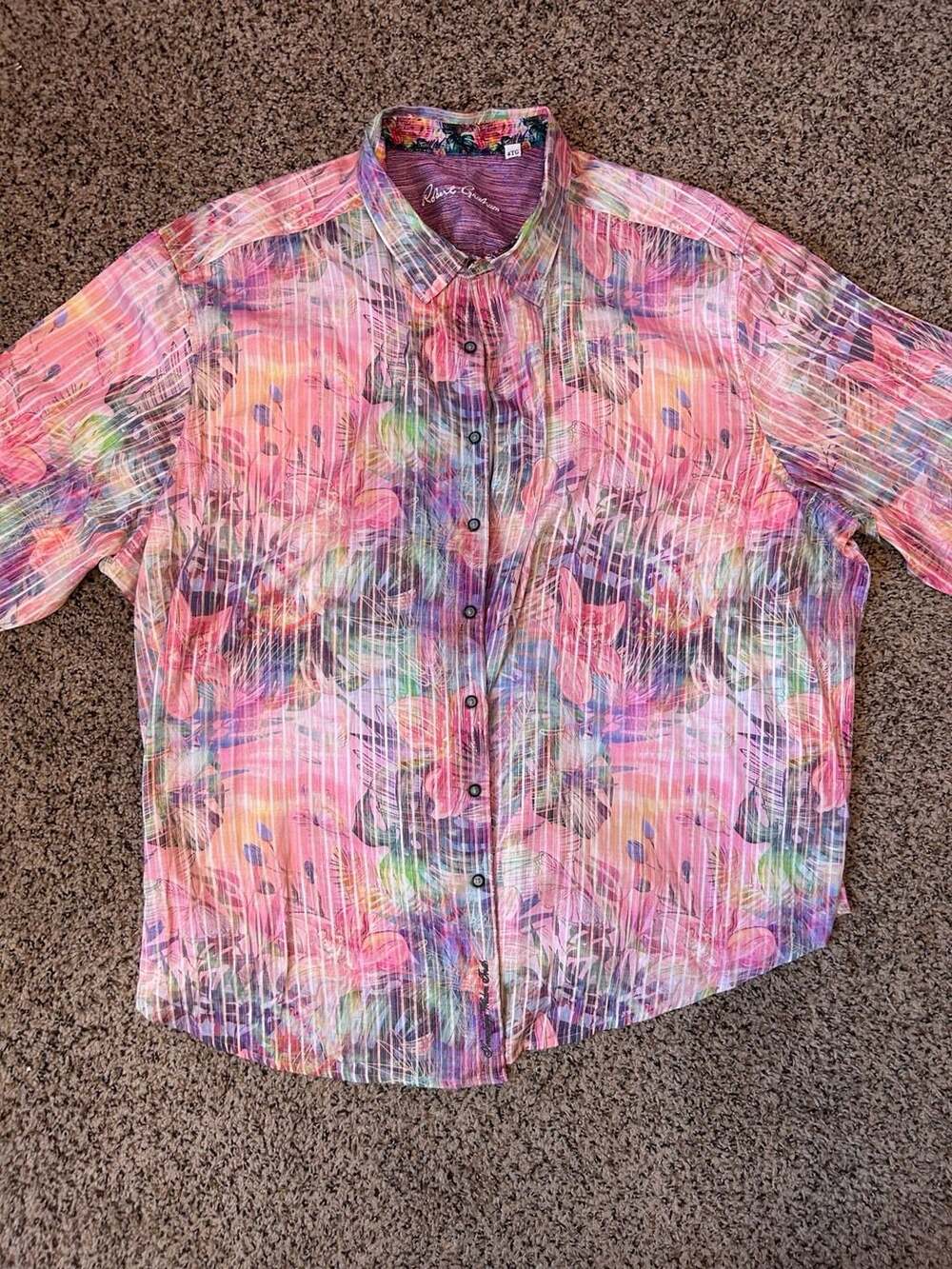 Robert Graham Button Down Shirt Size 4TG Pink Floral Long Sleeve